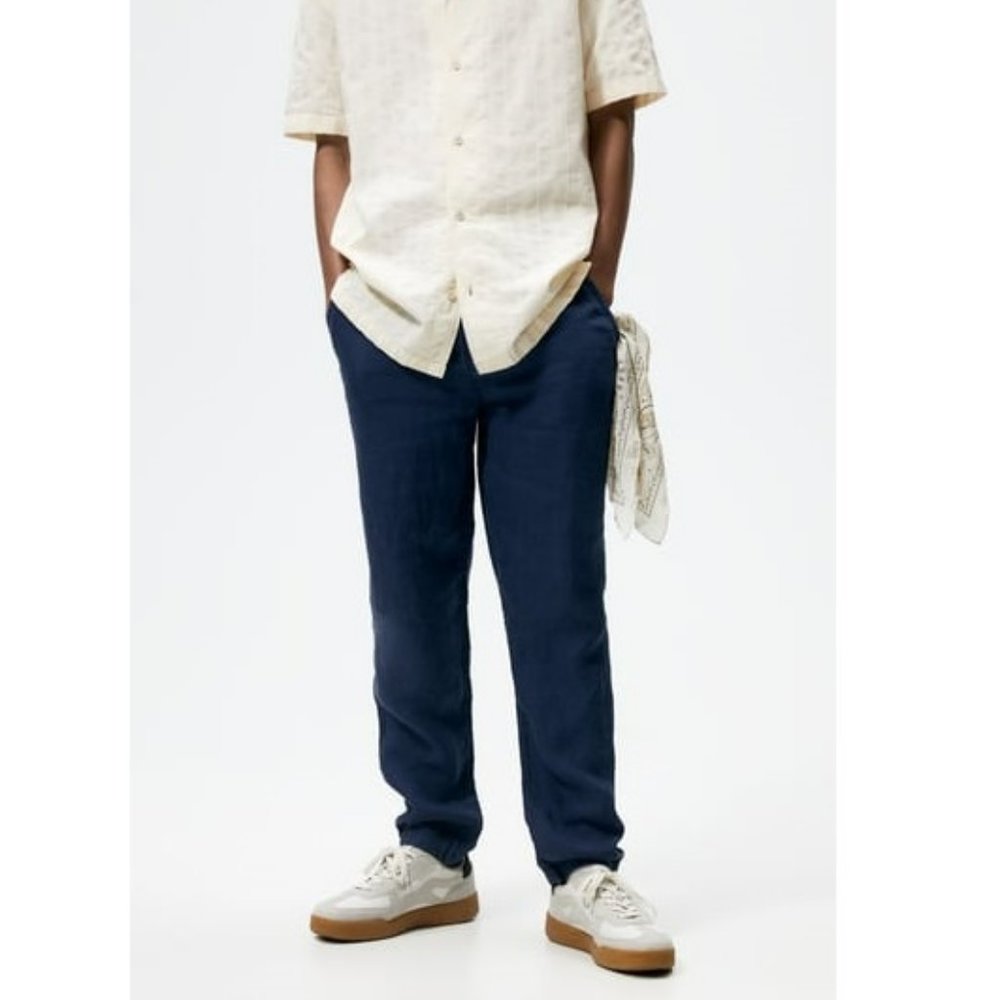 NWT Zara Men's Blue Linen Pants Size XXL Style 0706/433/01